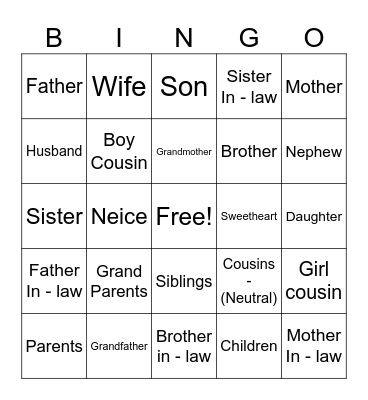 Family Bingo Card