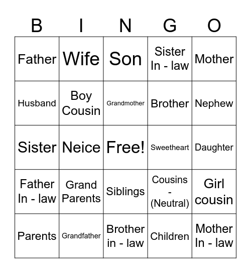 Family Bingo Card