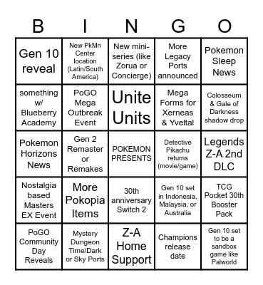 Pokemon Bingo Card
