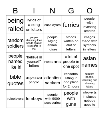 roblox write a letter Bingo Card