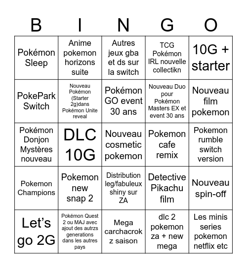 Pokémon Presents Bingo Card