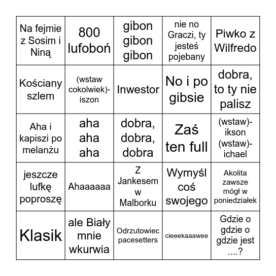 Bingo Kariego Bingo Card