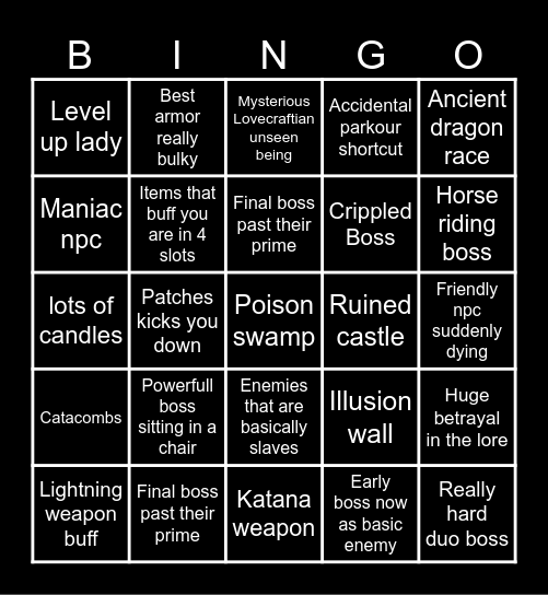 Next Fromsoft single-player Bingo Card