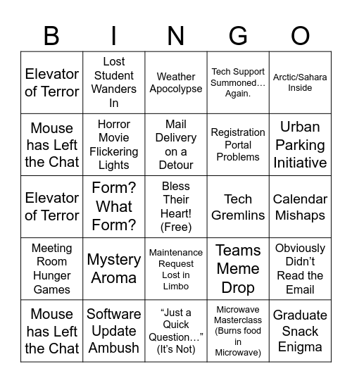 Gardner Hall Bingo Card