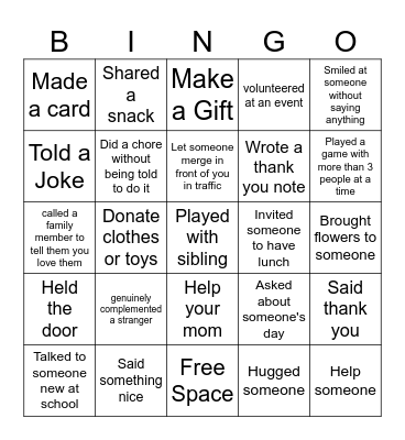 Acts of Kindness you've done this year Bingo Card