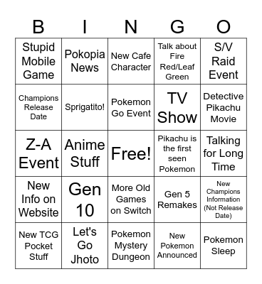 Pokemon Presents Bingo 2026 Bingo Card