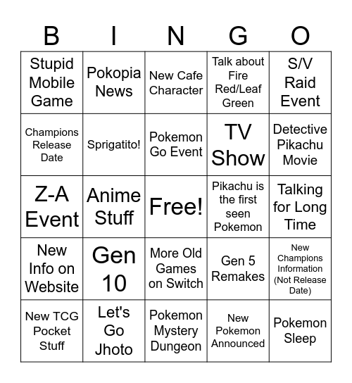 Pokemon Presents Bingo 2026 Bingo Card