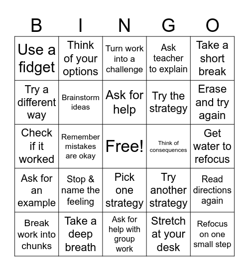Problem Solving Steps Bingo Card