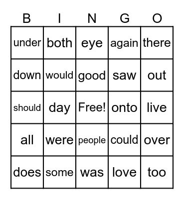 Red Word Bingo Card