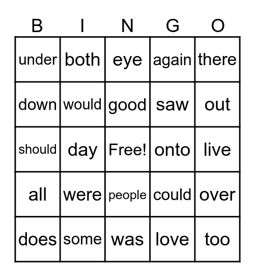Red Word Bingo Card