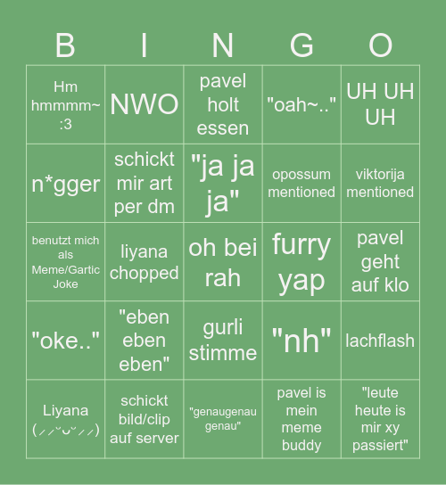 Pavel Bingo Card
