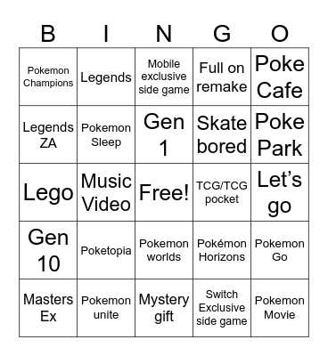 Pokemon Presents Bingo Card