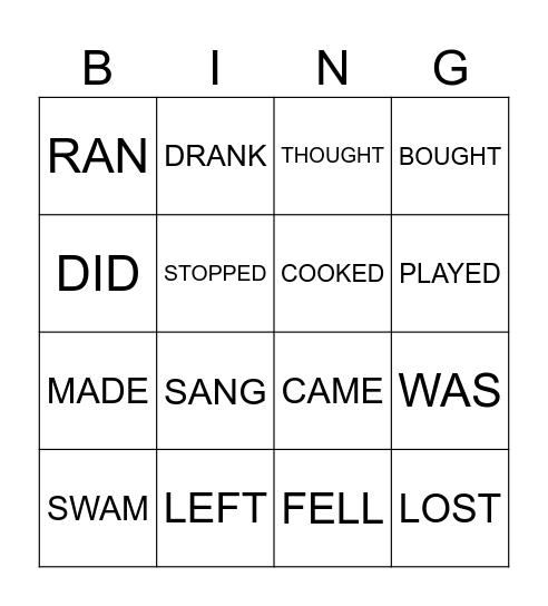 PAST Bingo Card