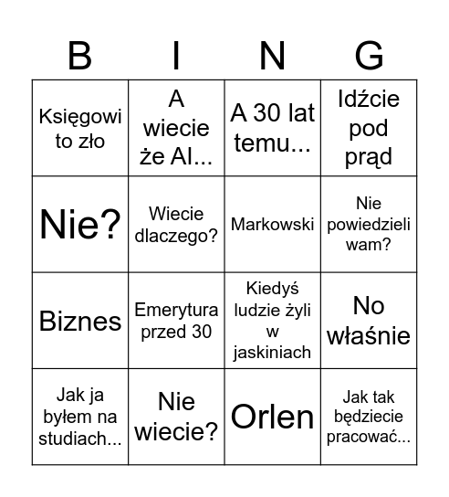 Komorowski Bingo Card