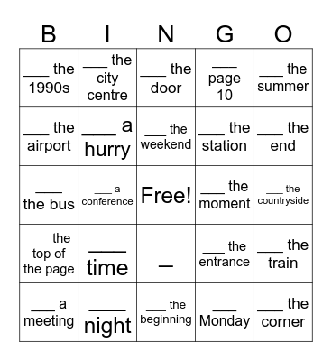 In, On, At - Card A Bingo Card