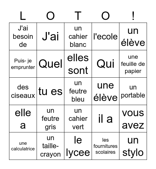 Les objets Bingo Card