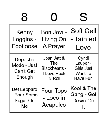 80's Ronde Bingo Card