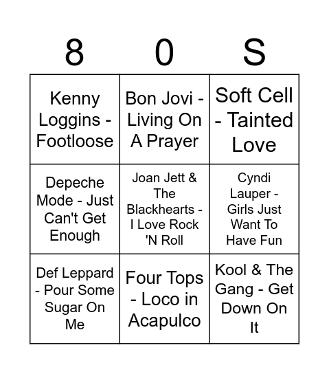 80's Ronde Bingo Card