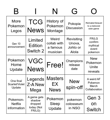 Pokemon Presents 2026 Bingo Card