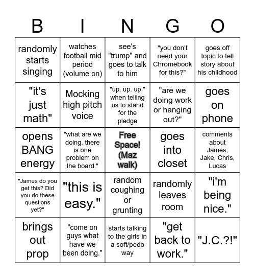 Maz BINGO!! Bingo Card