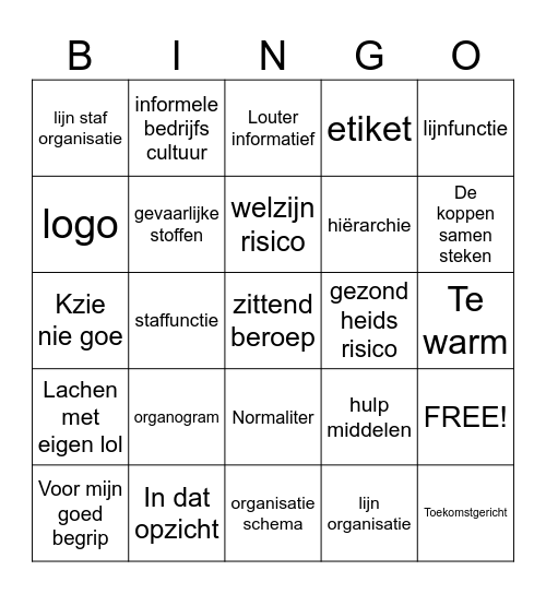 kantoor werk bingo Card