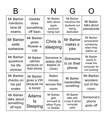 Computer Science Bingo Card