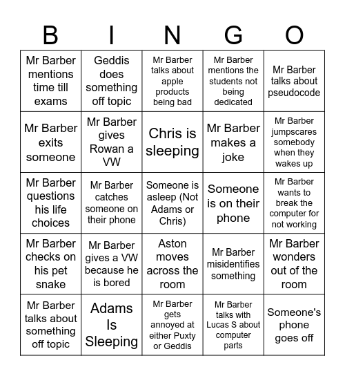 Computer Science Bingo Card