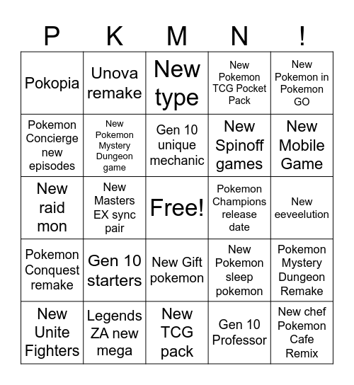 Pokemon Presents Feb 2026 Bingo Card