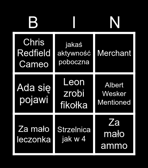 RE 9 Bingo Card
