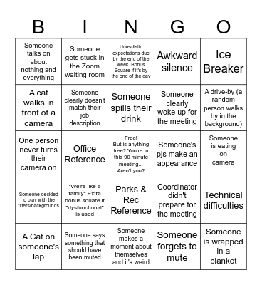 90 Minute Bingo Card