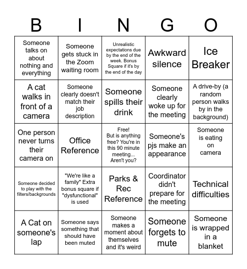 90 Minute Bingo Card