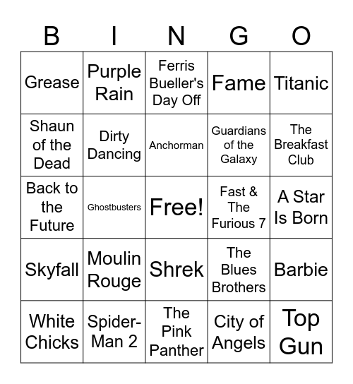 Soundtrack Videos Bingo Card