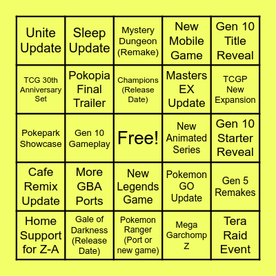 Pokemon Day Bingo Card