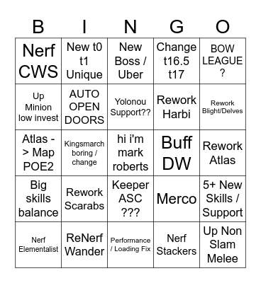 MIrage 3.28 Bingo Card