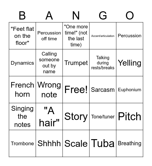 Bango Bingo Card