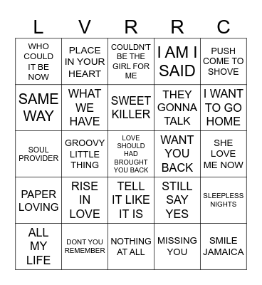 LOVER ROCK Bingo Card