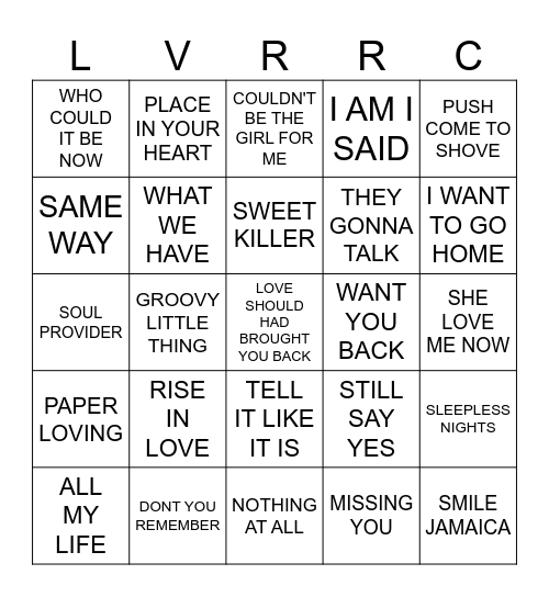 LOVER ROCK Bingo Card