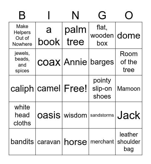 Magic Tree House - Season of the Sandstorms Bingo Card