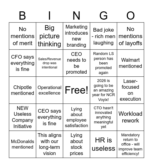 Town Hall Bingo Card