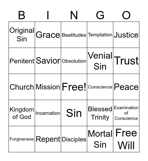 4th Grade Religious Education Review  Bingo Card