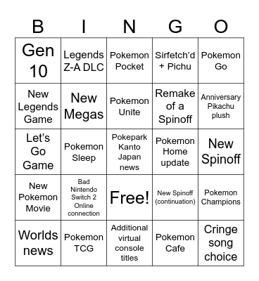Pokémon Presents Bingo Card