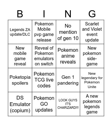 Pokemon day Bingo Card