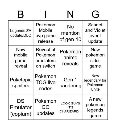 Pokemon day Bingo Card