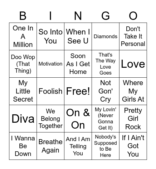 AABA R&Bingo - Divas Bingo Card