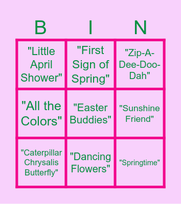 Small Springtime Songs Bingo Card