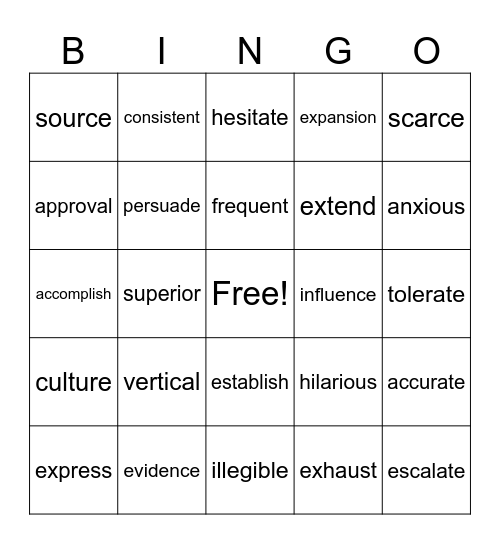 Untitled Bingo Card