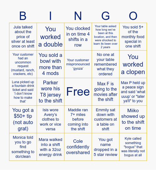 FoH Bingo Card