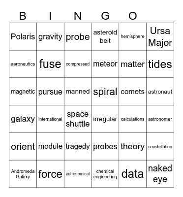 3rd Grade U7 "Astronomy" Bingo Card
