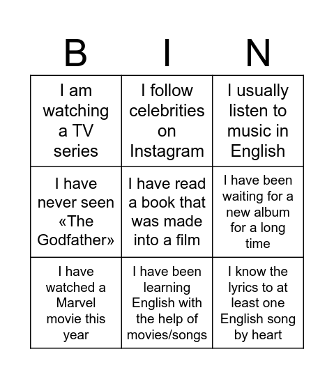 Untitled Bingo Card