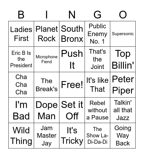 80s Rap Game 3 Bingo Card
